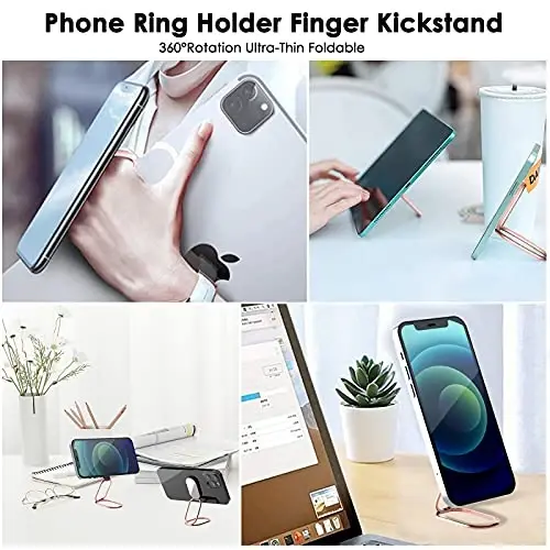 Phone Holder Foldable Phone Stand Phone Ring Holder Finger Kickstand 360° Rotation Cell Phone Stand Metal Phone Grip for Magnetic Car Mount Sticky Phone Grip Compatible with Most Smartphones - IMEILEE (1)