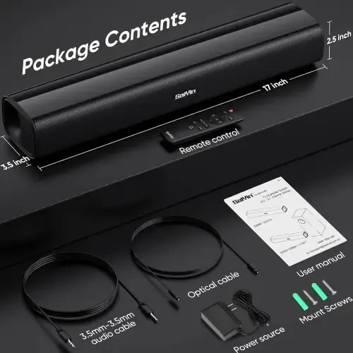 Televizor uchun Saiyin Sound Bars, 40 vattli kichik televizor saundbari, televizor saundbar karnaylari Bluetooth/Optik/AUX ulanishi bilan kompyuter/o'yin/proyektorlar uchun, 17 dyuym - 4