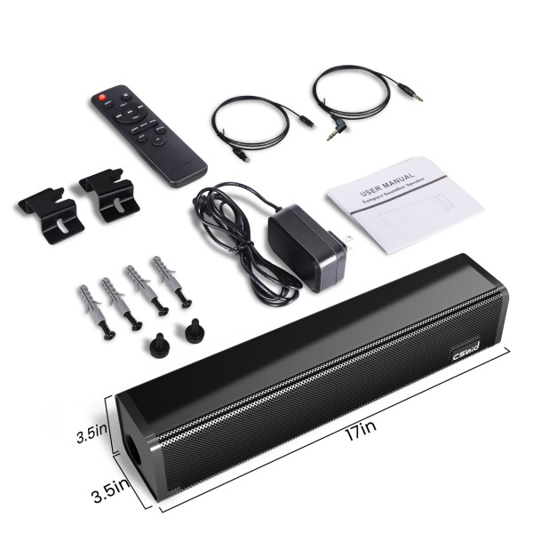 Televizor uchun Soundbar, 2.1CH Bluetooth TV Speaker Wireless & Wired 17 dyuymli Subwoofer, 50W Home Audio TV Speakers Sound Bar, Optik/AUX/DC ulanishi bilan devorga o'rnatilishi mumkin bo'lgan Soundbar - 6