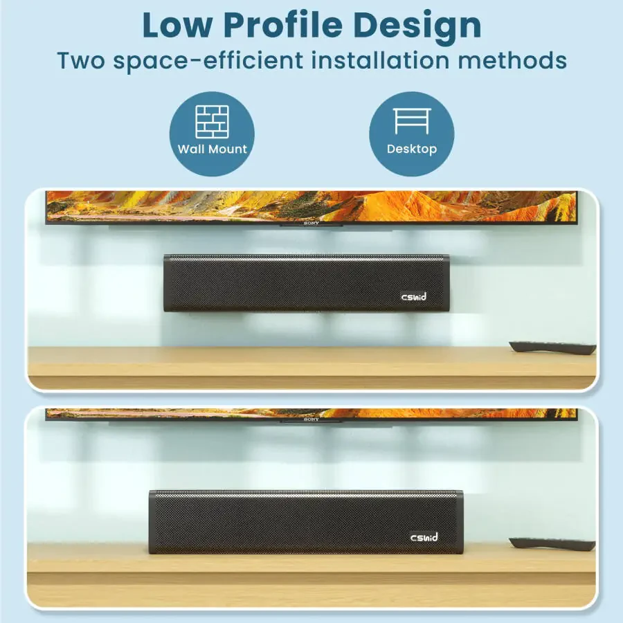 Televizor uchun Soundbar, 2.1CH Bluetooth TV Speaker Wireless & Wired 17 dyuymli Subwoofer, 50W Home Audio TV Speakers Sound Bar, Optik/AUX/DC ulanishi bilan devorga o'rnatilishi mumkin bo'lgan Soundbar - 2