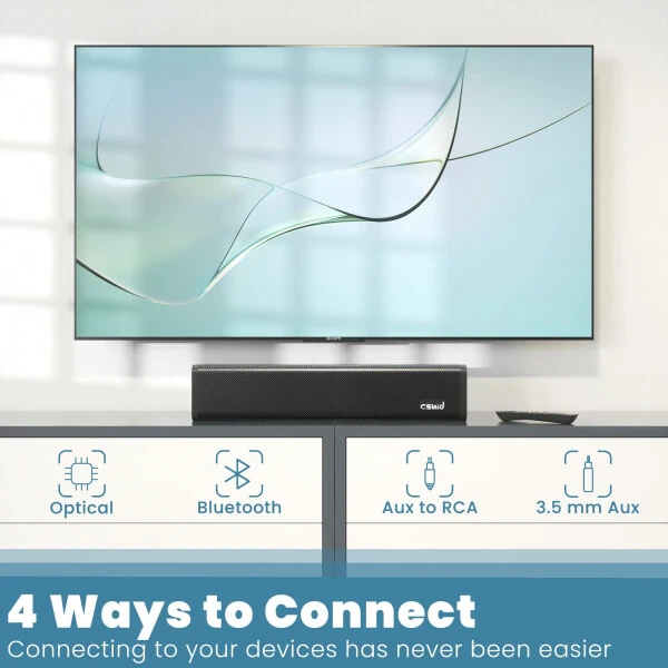 Televizor uchun Soundbar, 2.1CH Bluetooth TV Speaker Wireless & Wired 17 dyuymli Subwoofer, 50W Home Audio TV Speakers Sound Bar, Optik/AUX/DC ulanishi bilan devorga o'rnatilishi mumkin bo'lgan Soundbar - 4