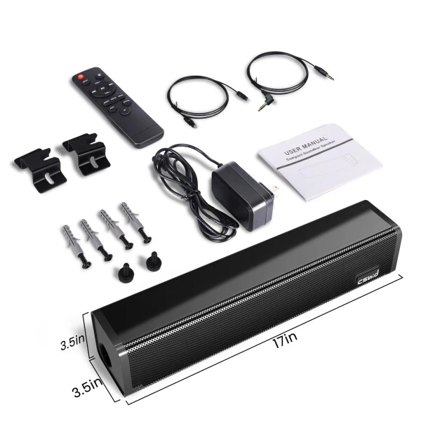 Televizor uchun Soundbar, 2.1CH Bluetooth TV Speaker Wireless & Wired 17 dyuymli Subwoofer, 50W Home Audio TV Speakers Sound Bar, Optik/AUX/DC ulanishi bilan devorga o'rnatilishi mumkin bo'lgan Soundbar - 5