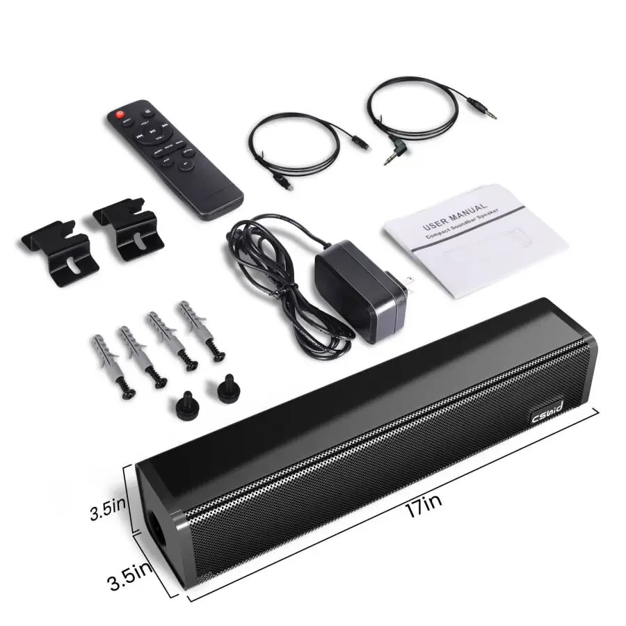Televizor uchun Soundbar, 2.1CH Bluetooth TV Speaker Wireless & Wired 17 dyuymli Subwoofer, 50W Home Audio TV Speakers Sound Bar, Optik/AUX/DC ulanishi bilan devorga o'rnatilishi mumkin bo'lgan Soundbar - 5