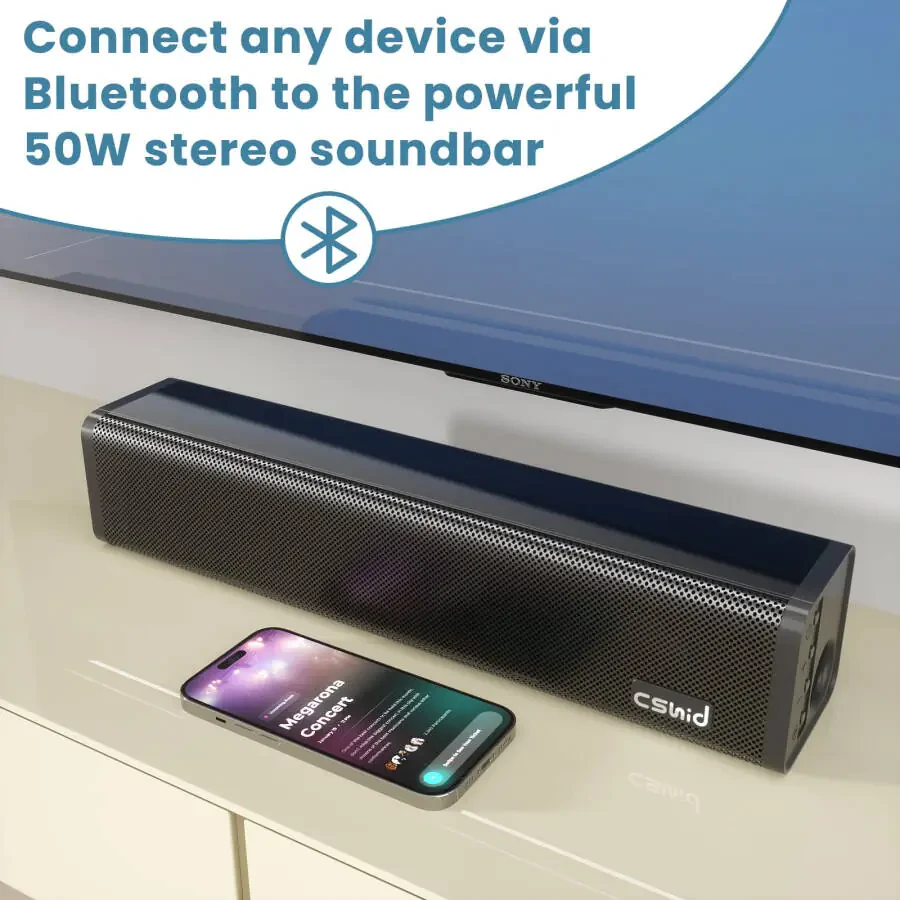 Televizor uchun Soundbar, 2.1CH Bluetooth TV Speaker Wireless & Wired 17 dyuymli Subwoofer, 50W Home Audio TV Speakers Sound Bar, Optik/AUX/DC ulanishi bilan devorga o'rnatilishi mumkin bo'lgan Soundbar - 6