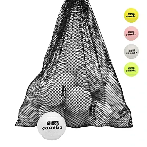 Teloon bosimli mashg'ulot tennis to'plari - 12 yoki 18 dona - to'rli sumka, 4 xil rang mavjud, boshlang'ichlar uchun bosimsiz mashg'ulot tennis to'plari. - Teloon (1)