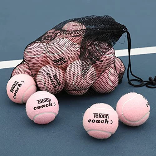 Teloon Pressure Training Tennis Balls - 12 or 18 Count - Mesh Carry Bag, 4 Colors Available, Pressureless Training Exercise Tennis Balls for Beginners 