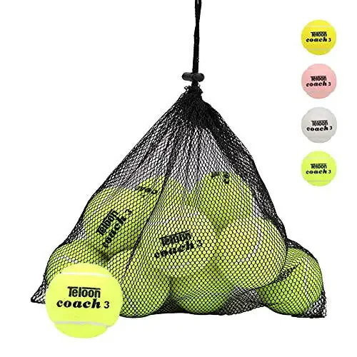Teloon Pressure Training Tennis Balls - 12 or 18 Count - Mesh Carry Bag, 4 Colors Available, Pressureless Training Exercise Tennis Balls for Beginners - 2