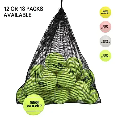 Teloon Pressure Training Tennis Balls-12 or 18 Count-Mesh Carry Bag，4 Colors Available，Pressureless Training Exercise Tennis Balls for Beginners. - 2