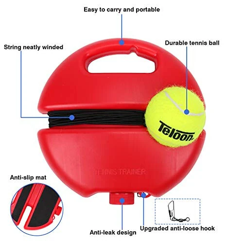 Teloon Solo Tennis Trainer Rebound Ball with String for Self Tennis Practice Training Tool for Adults or Kids Beginners with 2 String Balls Elastic and a Portable Mesh Bag - Teloon (1)