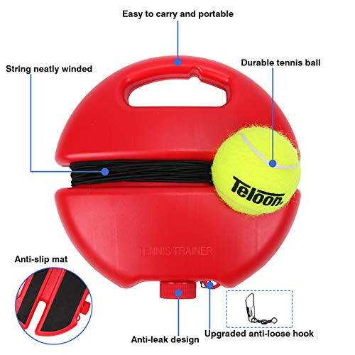 Teloon Solo Tenis Eğitmeni Geri Dönüş Topu İple, Kendine Tenis Pratiği İçin Eğitim Aracı, Yetişkinler veya Çocuklar İçin Başlangıç Seviyesi, 2 İpli Top Elastik ve Taşınabilir Ağ Torbası ile - 2