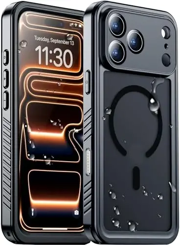 Teman iPhone 17 Pro Max Uyumlu Manyetik Kılıf, Su Geçirmez Yerleşik Ekran ve Kamera Koruyucu IP68 Sualtı Tam Vücut Askeri Düşmeye Dayanıklı Yarı Saydam Mat Telefon Kılıfı 6.9