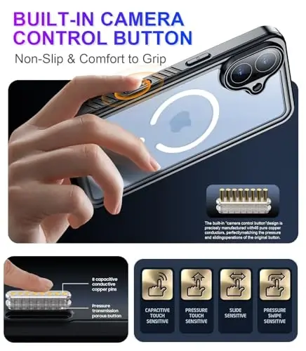 Teman Mıknatıs Uyumlu iPhone 17 Kılıf, Su Geçirmez Dahili Ekran ve Kamera Koruyucu IP68 Sualtı Tam Gövde 17FT Askeri Düşmeye Dayanıklı Darbeye Dayanıklı Telefon Kılıfı 6.3