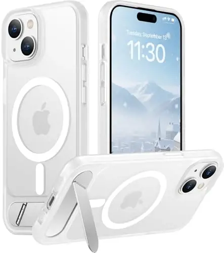 Temdan Magnetic Compatible with iPhone 15 Case, [Built-in Invisible Kickstand][Compatible with MagSafe] [Military Grade Shockproof] Slim Translucent Matte Phone Case for iPhone 15 6.1