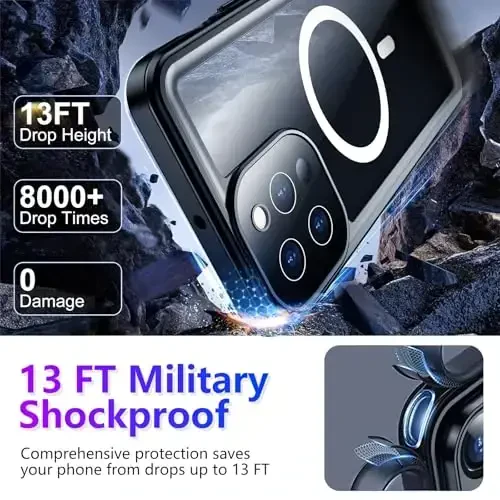 Temdan Compatible with iPhone 13 Pro Max Case Waterproof, Built-in Screen & Camera Protector IP68 Underwater Full Body 13FT Military Dropproof Shockproof Phone Case 6.7