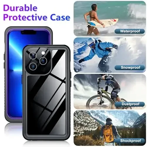 Temdan Compatible with iPhone 13 Pro Max Case Waterproof, Built-in Screen & Camera Protector IP68 Underwater Full Body 13FT Military Dropproof Shockproof Phone Case 6.7