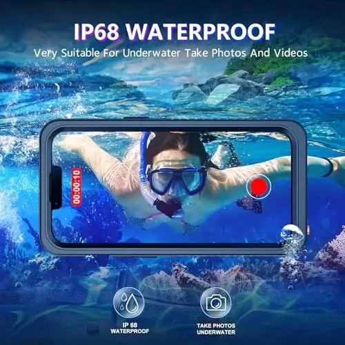 Temdan Compatible with iPhone 13 Pro Max Case Waterproof Built-in Screen & Camera Protector IP68 Underwater Full Body Military Dropproof Shockproof Phone Case 6.1