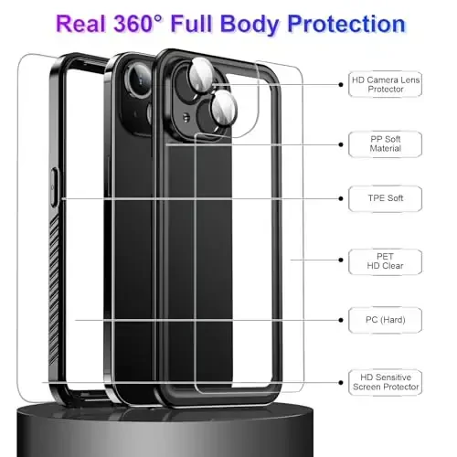 Temdan Compatible with iPhone 14 Case Waterproof, Built-in Screen & Camera Protector IP68 Underwater Full Body 14FT Military Dropproof Shockproof Phone Case 6.1