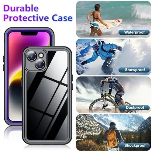 Temdan Compatible with iPhone 14 Case Waterproof, Built-in Screen & Camera Protector IP68 Underwater Full Body 14FT Military Dropproof Shockproof Phone Case 6.1