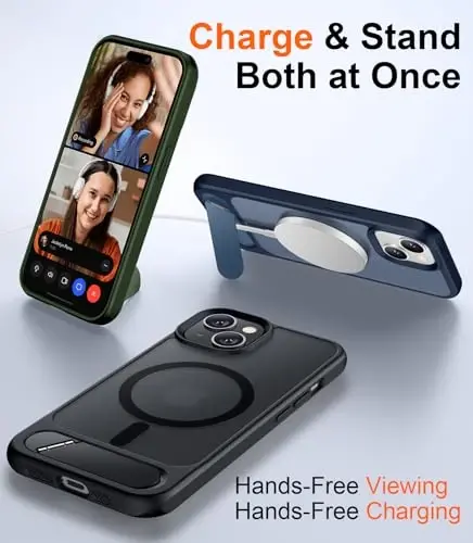 Temdan Compatible with iPhone 14 Case/iPhone 13 Case Magnetic,[Built-in Invisible Kickstand][Compatible with MagSafe][Military Grade Shockproof] Slim Translucent Matte Phone Case for iPhone 14/13 6.1