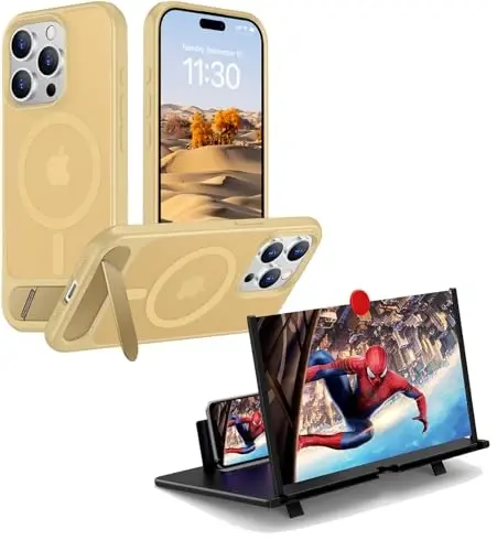 Temdan Compatible with iPhone 15 Pro Max Case Screen Magnifier -Light Brown - 1