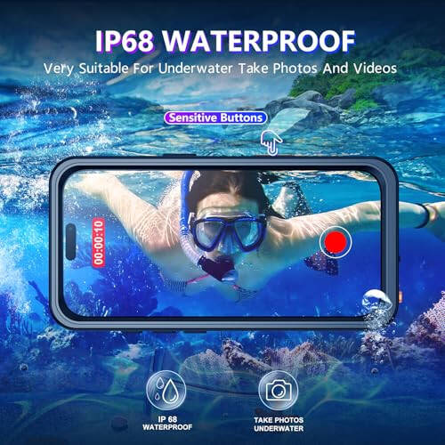 Temdan Compatible with iPhone 16 Case Waterproof, Built-in Screen & Camera Protector IP68 Underwater Full Body 16FT Military Dropproof Shockproof Phone Case 6.1