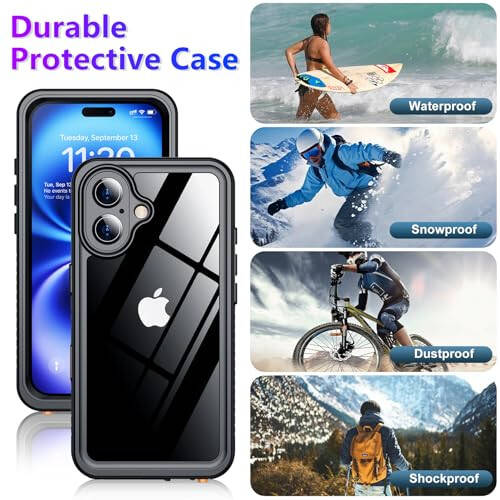 Temdan Compatible with iPhone 16 Case Waterproof, Built-in Screen & Camera Protector IP68 Underwater Full Body 16FT Military Dropproof Shockproof Phone Case 6.1