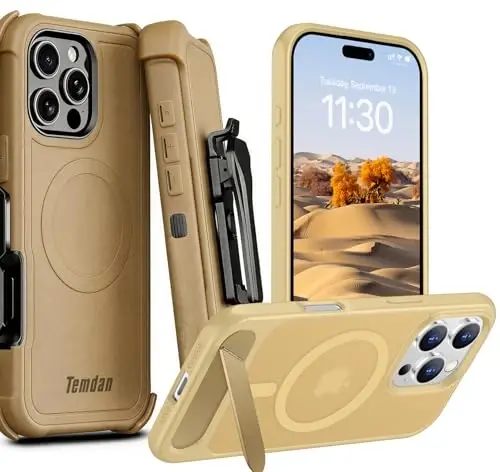 Temdan Compatible with iPhone 16 Pro Case Screen Magnifier -Light Brown 