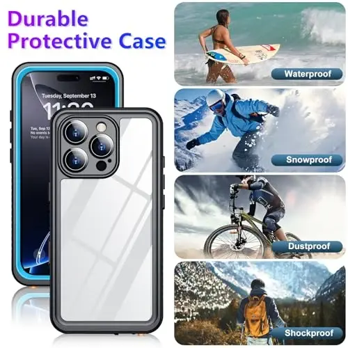 Temdan Compatible with iPhone 16 Pro Case Waterproof, Built-in Screen & Camera Protector IP68 Underwater Full Body 16FT Military Dropproof Shockproof Phone Case 6.3