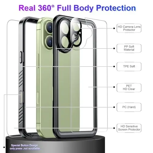 Temdan Compatible with iPhone 17 Case,Waterproof Built-in Screen & Camera Protector IP68 Underwater Full Body 17FT Military Dropproof Shockproof Phone Case 6.3
