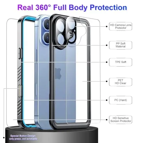 Temdan Compatible with iPhone 17 Case,Waterproof Built-in Screen & Camera Protector IP68 Underwater Full Body 17FT Military Dropproof Shockproof Phone Case 6.3