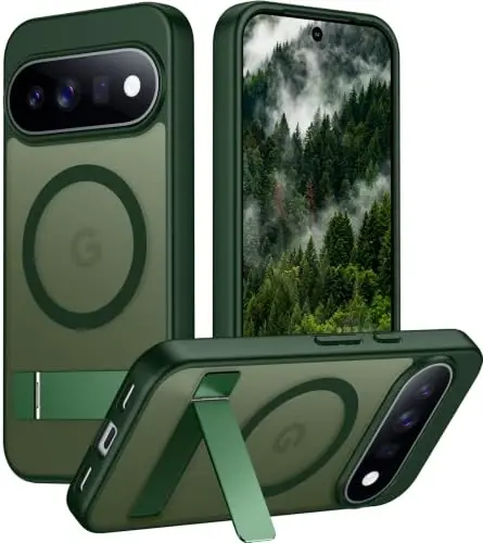 Temdan Designed for Google 11 Case 2026, [Built-in Invisible Kickstand][Compatible with MagSafe][Military Grade Shockproof] Slim Translucent Matte Phone Case-Green - 1