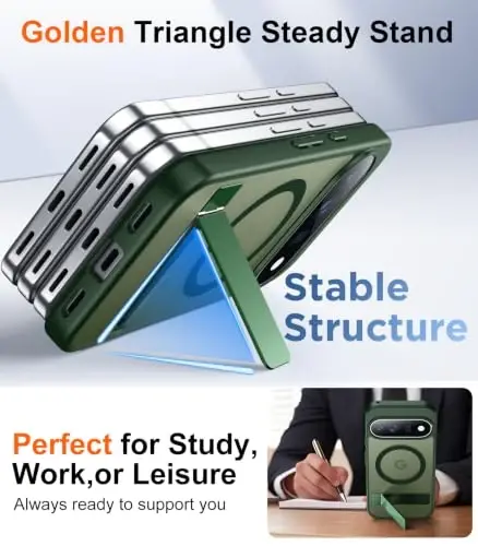 Temdan Designed for Google 11 Case 2026, [Built-in Invisible Kickstand][Compatible with MagSafe][Military Grade Shockproof] Slim Translucent Matte Phone Case-Green - 3