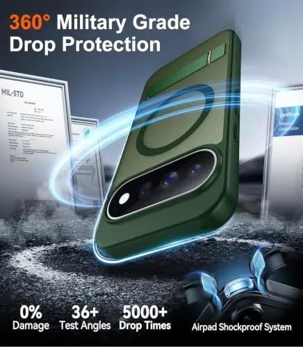 Temdan Designed for Google 11 Case 2026, [Built-in Invisible Kickstand][Compatible with MagSafe][Military Grade Shockproof] Slim Translucent Matte Phone Case-Green - 4