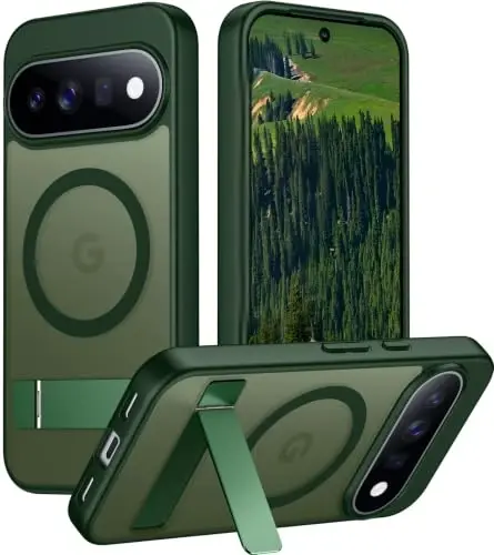 Temdan Designed for Google 11 Pro XL Case 2026, [Built-in Invisible Kickstand][Compatible with MagSafe][Military Grade Shockproof] Slim Translucent Matte Phone Case-Green - 1