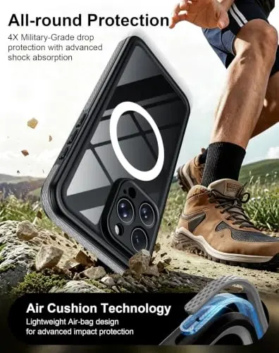 Temdan Designed for iPhone 15 Pro Case Waterproof, Black/Clear | Built-in Screen & Camera Protector, Compatible with MagSafe, IP68 Waterproof, Shockproof, Dustproof, Full Body Protective - 3