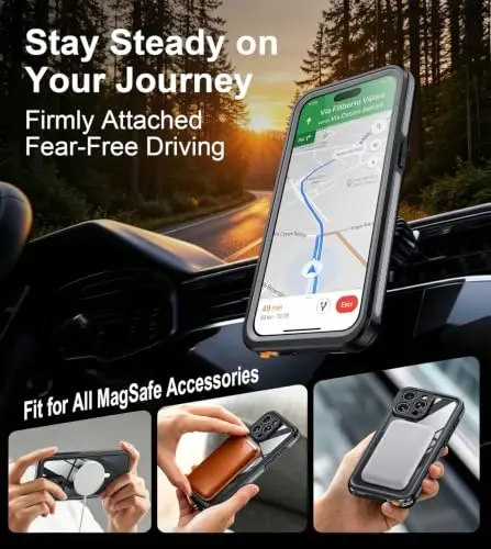 Temdan Designed for iPhone 15 Pro Case Waterproof, Black/Clear | Built-in Screen & Camera Protector, Compatible with MagSafe, IP68 Waterproof, Shockproof, Dustproof, Full Body Protective - 5