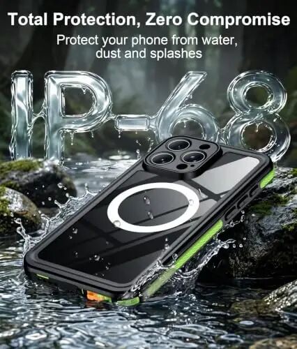 Temdan Designed for iPhone 15 Pro Case Waterproof, Green/Clear | Built-in Screen & Camera Protector, Compatible with MagSafe, IP68 Waterproof, Shockproof, Dustproof, Full Body Protective - 2
