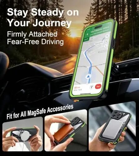 Temdan Designed for iPhone 15 Pro Case Waterproof, Green/Clear | Built-in Screen & Camera Protector, Compatible with MagSafe, IP68 Waterproof, Shockproof, Dustproof, Full Body Protective - 5