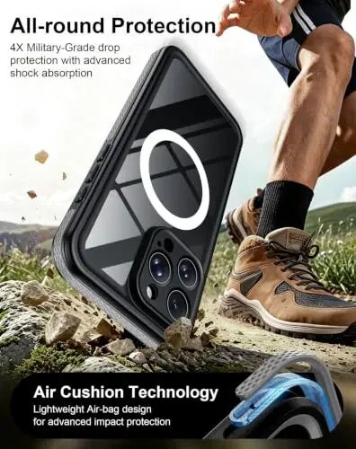 Temdan Designed for iPhone 15 Pro Max Case Waterproof, Black/Clear | Built-in Screen & Camera Protector, Compatible with MagSafe, IP68 Waterproof, Shockproof, Dustproof, Full Body Protective - 3
