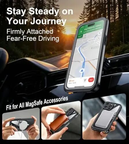 Temdan Designed for iPhone 15 Pro Max Case Waterproof, Black/Clear | Built-in Screen & Camera Protector, Compatible with MagSafe, IP68 Waterproof, Shockproof, Dustproof, Full Body Protective - 5