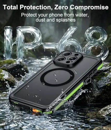 Temdan Designed for iPhone 15 Pro Max Case Waterproof, Green | Built-in Screen & Camera Protector, Compatible with MagSafe, IP68 Waterproof, Shockproof, Dustproof, Full Body Protective - 3