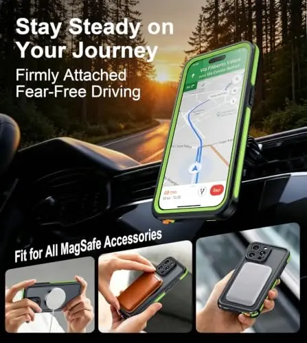 Temdan Designed for iPhone 15 Pro Max Case Waterproof, Green | Built-in Screen & Camera Protector, Compatible with MagSafe, IP68 Waterproof, Shockproof, Dustproof, Full Body Protective - 5