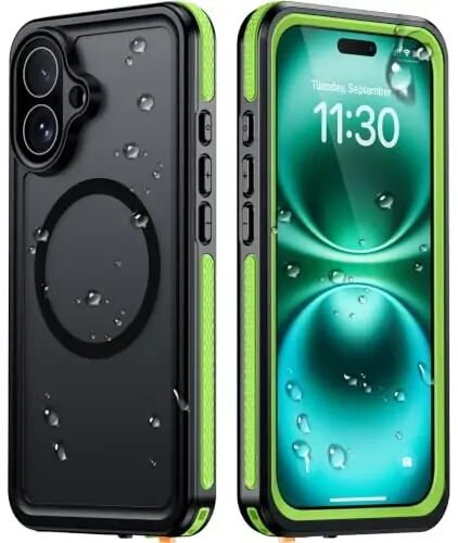 Temdan Designed for iPhone 16 Case Waterproof, Green | Built-in Screen & Camera Protector, Compatible with MagSafe, IP68 Waterproof, Shockproof, Dustproof, Full Body Protective - Temdan