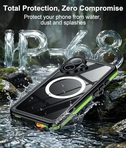 Temdan Designed for iPhone 16 Case Waterproof, Green/Clear | Built-in Screen & Camera Protector, Compatible with MagSafe, IP68 Waterproof, Shockproof, Dustproof, Full Body Protective - 2