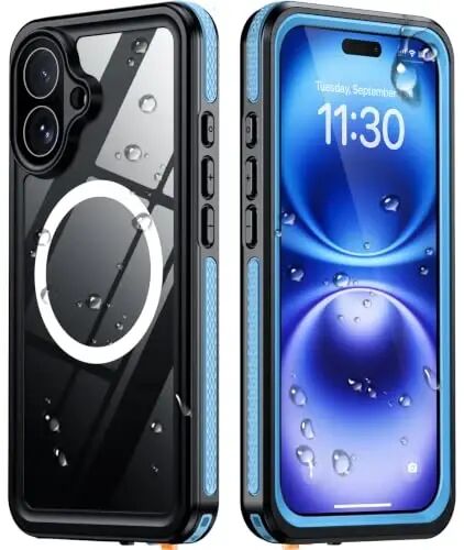 Temdan Designed for iPhone 16 Case Waterproof,Blue/Clear | Built-in Screen & Camera Protector, Compatible with MagSafe, IP68 Waterproof, Shockproof, Dustproof, Full Body Protective - 1
