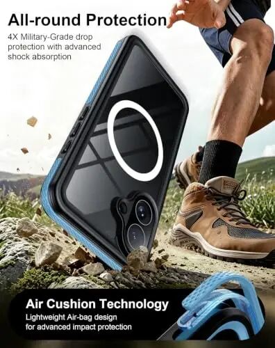 Temdan Designed for iPhone 16 Case Waterproof,Blue/Clear | Built-in Screen & Camera Protector, Compatible with MagSafe, IP68 Waterproof, Shockproof, Dustproof, Full Body Protective - 3