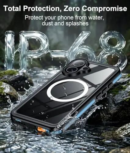 Temdan Designed for iPhone 16 Case Waterproof,Blue/Clear | Built-in Screen & Camera Protector, Compatible with MagSafe, IP68 Waterproof, Shockproof, Dustproof, Full Body Protective - Temdan (1)