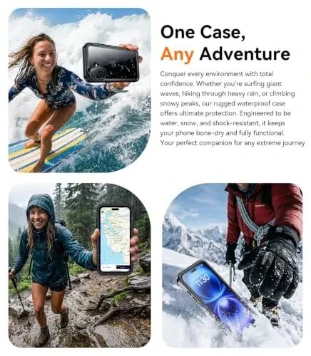 Temdan Designed for iPhone 16 Case Waterproof,Built-in Screen & Camera Protector Full Body Shockproof IP68 Underwater Dustproof Dropproof Phone Case for iPhone 16 6.1