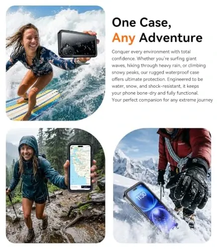 Temdan Designed for iPhone 16 Case Waterproof,Built-in Screen & Camera Protector Full Body Shockproof IP68 Underwater Dustproof Dropproof Phone Case for iPhone 16 6.1