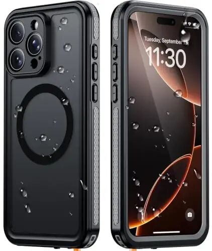 Temdan Designed for iPhone 16 Pro Case Waterproof, Black | Built-in Screen & Camera Protector, Compatible with MagSafe, IP68 Waterproof, Shockproof, Dustproof, Full Body Protective - Temdan